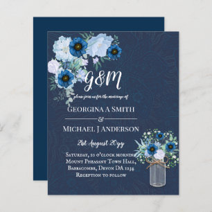 BUDGET Dusty Blue Floral Wedding Invite