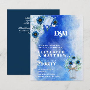 BUDGET Dusty Blue Floral Wedding Invites