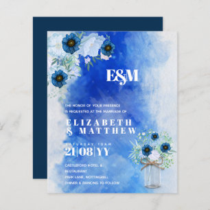 BUDGET Dusty Blue Floral Wedding Invites