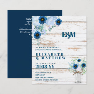 BUDGET Dusty Blue Floral Wedding Invites
