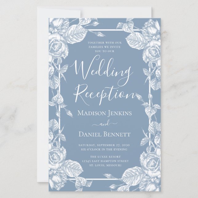 Budget Dusty Blue Floral Wedding Reception (Front)