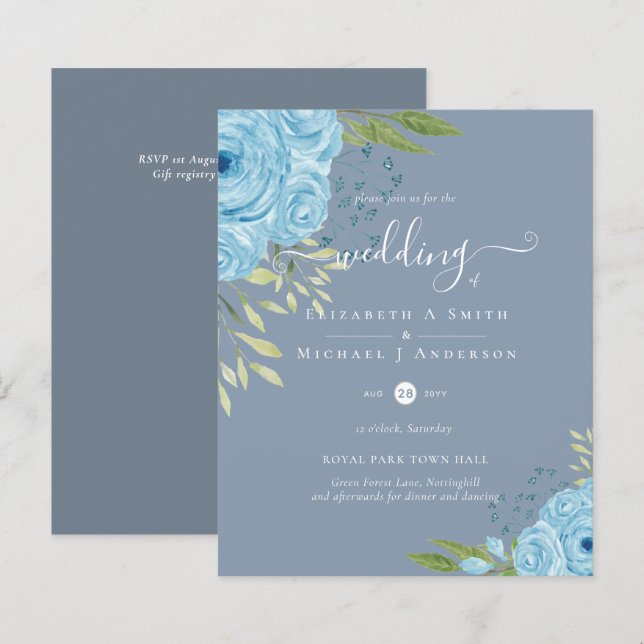 BUDGET  Dusty Blue Flowers Lime Wedding (Front/Back)
