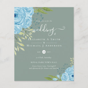 BUDGET Dusty Blue Flowers Lime Wedding Flyer