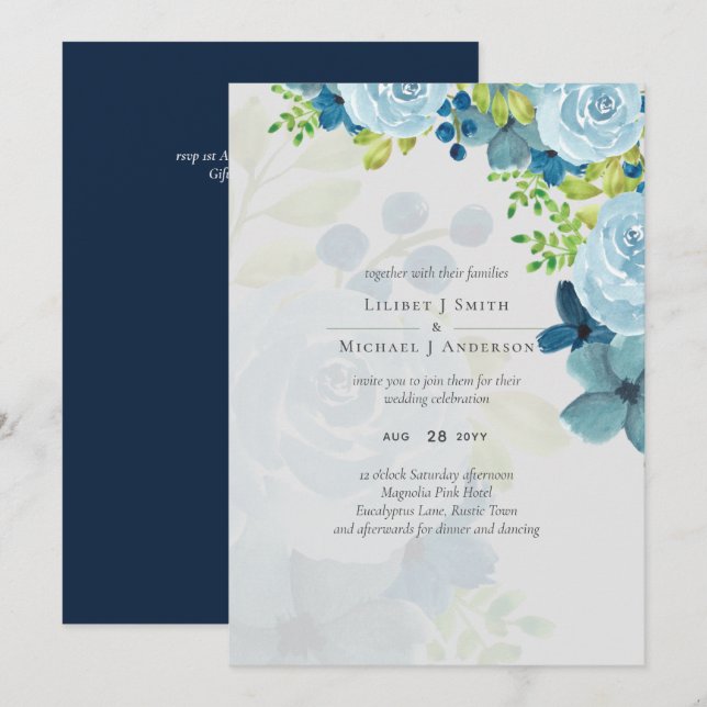 Budget Dusty Blue Flowers Sage Wedding (Front/Back)