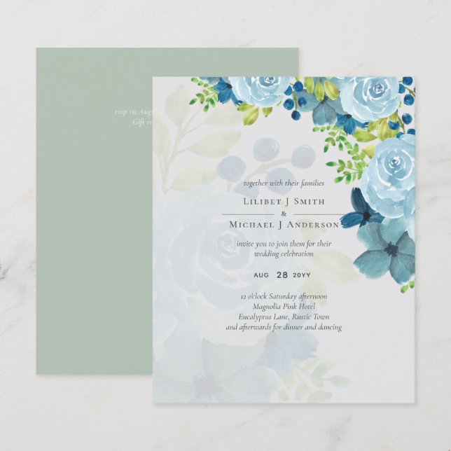 Budget Dusty Blue Flowers Sage Wedding (Front/Back)