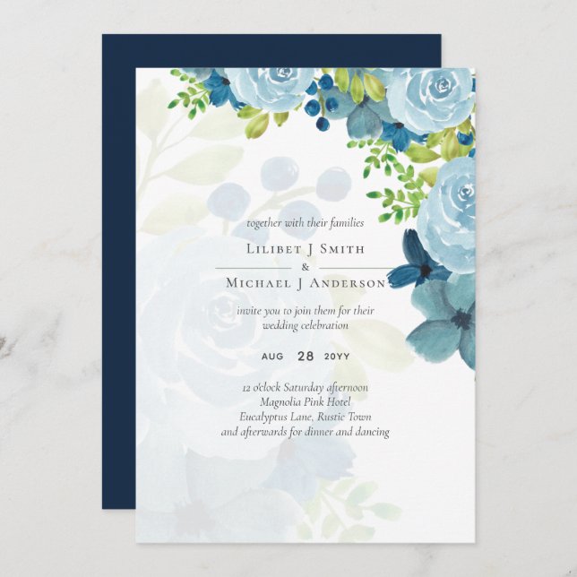 Budget Dusty Blue Flowers Sage Wedding (Front/Back)