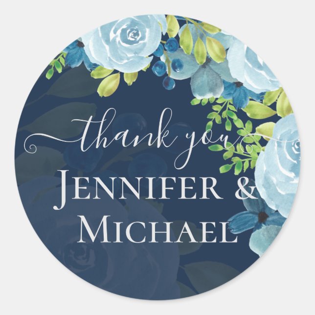 Budget Dusty Blue Flowers Sage Wedding Classic Round Sticker (Front)