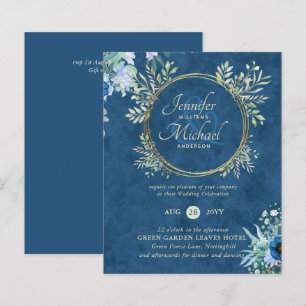 BUDGET Dusty Blue Gold Floral Wedding Invite