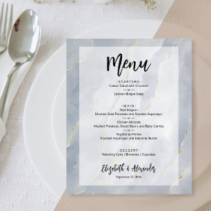 Budget Dusty Blue Gold Marble Wedding Menu
