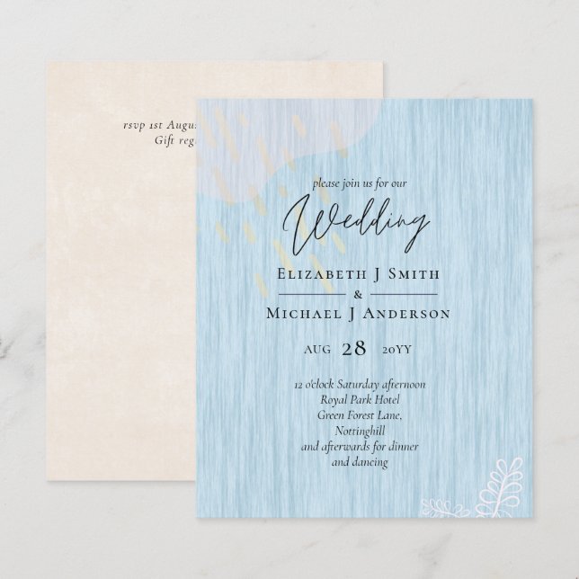 Budget Dusty Blue Gold Wedding Script (Front/Back)