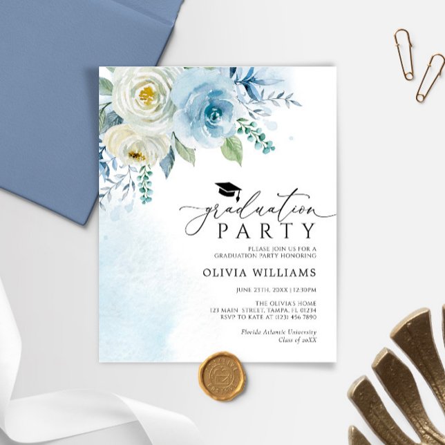 Budget Dusty Blue Graduation Party Invitation (Creator Uploaded)
