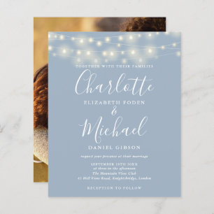 Budget Dusty Blue Lights Photo Wedding Invitation