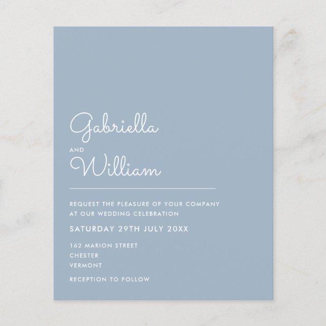 Budget Dusty Blue Minimalist Wedding Invitation (Front)