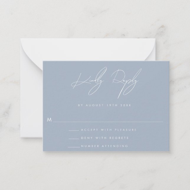 BUDGET Dusty Blue Minimalist Wedding RSVP Card (Front)