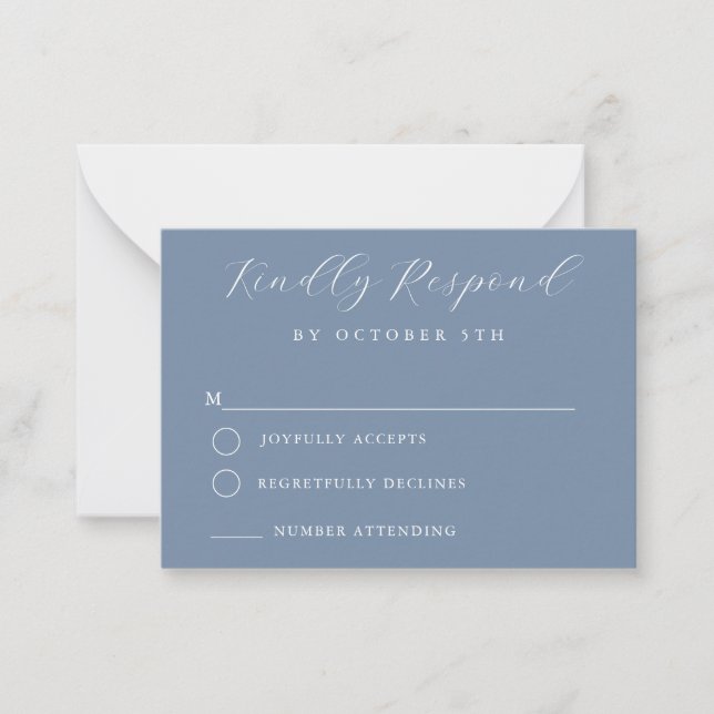 Budget Dusty Blue Minimalist Wedding RSVP Card (Front)