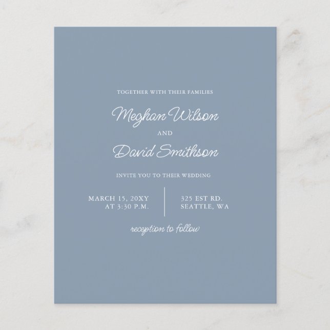 Budget Dusty Blue Modern Wedding Invitation (Front)