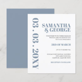 Budget Dusty Blue Modern Wedding Invitation