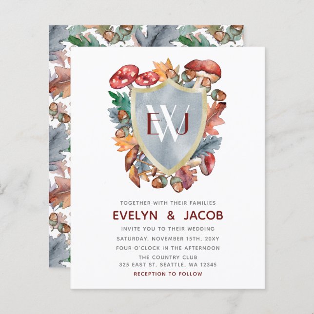 Budget Dusty Blue Mushroom Wedding Invitation (Front/Back)