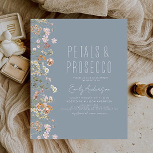 Budget Dusty Blue Petals & Prosecco Bridal Shower Flyer
