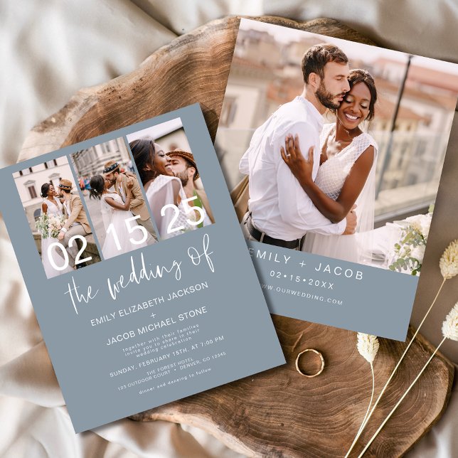 Budget Dusty Blue Photo Wedding Invitation (Creator Uploaded)
