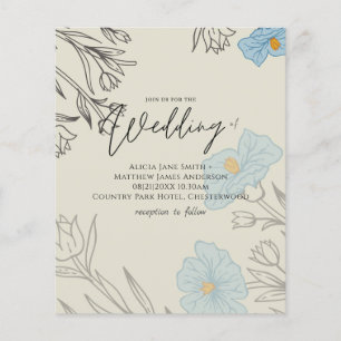 BUDGET Dusty Blue Poppy Magnolia Wedding Invite