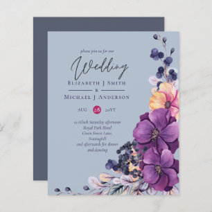 BUDGET Dusty Blue Purple Floral Wedding Invites