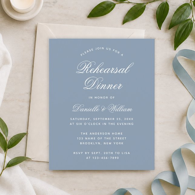 Budget Dusty Blue Rehearsal Dinner Invitation (Creator Uploaded)