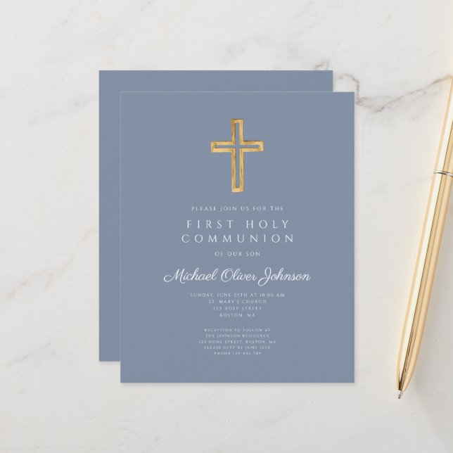 Budget Dusty Blue Religious Boy First Communion (Front/Back In Situ)