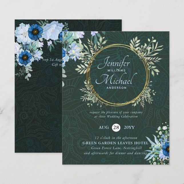 BUDGET Dusty Blue Sage Floral Wedding Invite (Front/Back)
