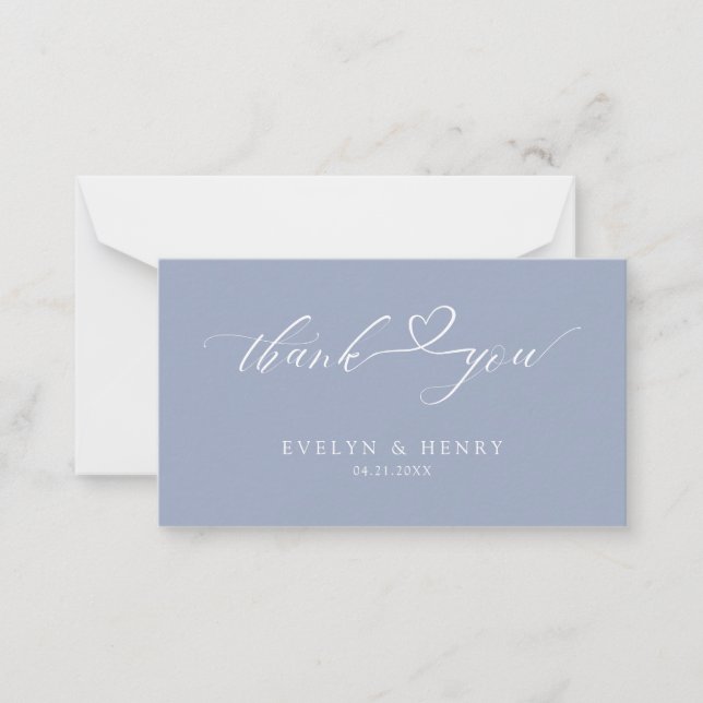 Budget Dusty Blue Script Wedding Thank You Cards (Front)