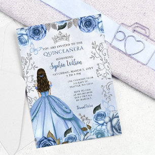 Budget Dusty Blue Silver Princess Quinceañera