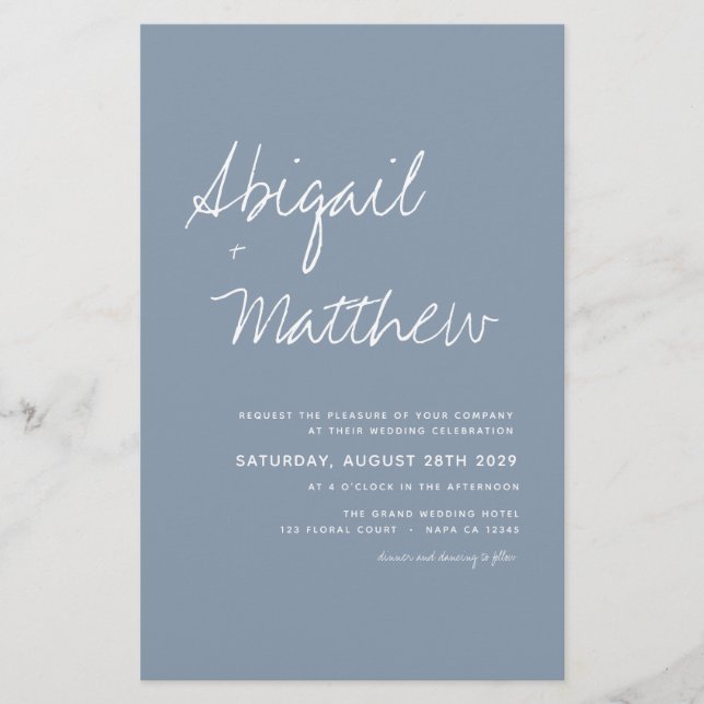 Budget Dusty Blue Simple Boho Wedding Invitation (Front)