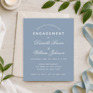 Budget Dusty Blue Simple Engagement Invitation