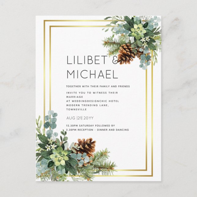 BUDGET  Dusty Blue Wedding Eucalyptus Greenery Postcard (Front)