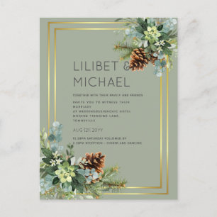 BUDGET Dusty Blue Wedding Eucalyptus Greenery Postcard