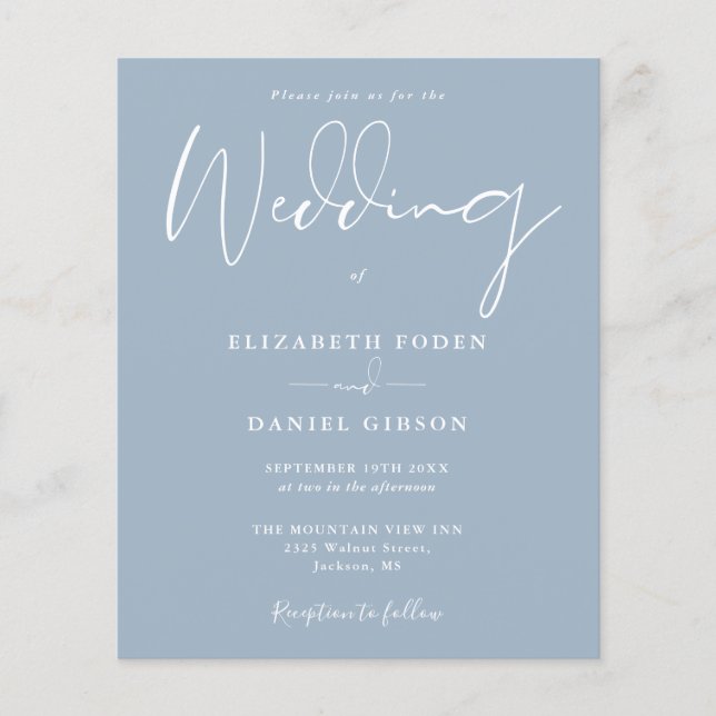 Budget Dusty Blue Wedding Invitation (Front)
