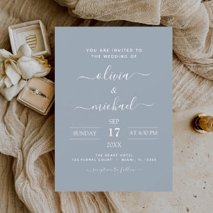 Budget Dusty Blue Wedding Modern Typography