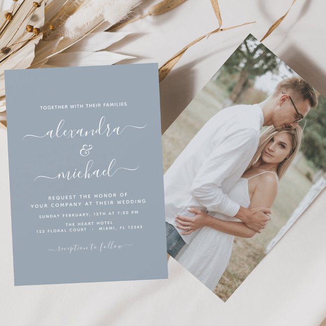 Budget Dusty Blue Wedding with Photo Invitation (Creator Uploaded)