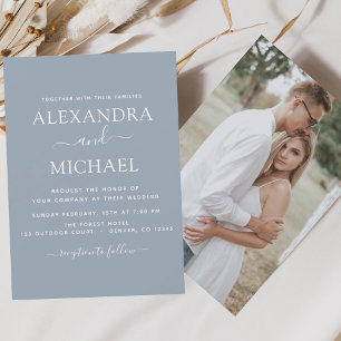 Budget Dusty Blue Wedding with Photo Invitation