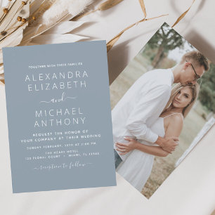 Budget Dusty Blue Wedding with Photo Invitation Flyer