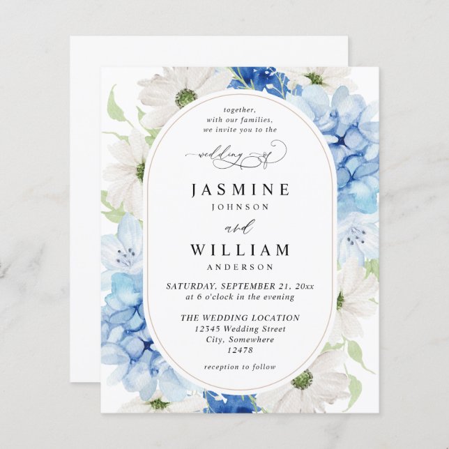 Budget Dusty Blue & White Floral Wedding  (Front/Back)