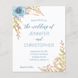 Budget Dusty Blue Wildflower Wedding Invitation Flyer