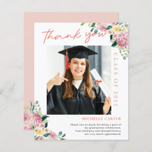 Budget Dusty Floral Photo Graduation Thank You
