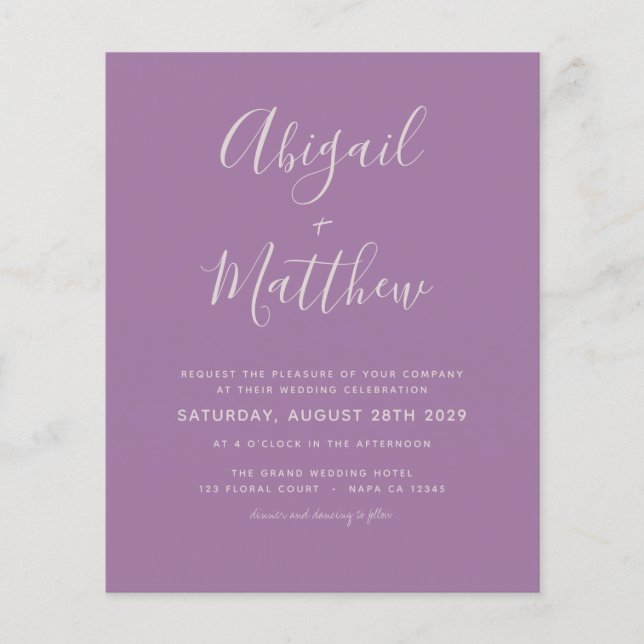 Budget Dusty Lilac Modern Photo Wedding Invitation (Front)