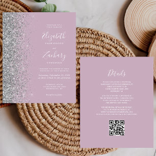 Budget Dusty Lilac Silver Glitter QR Code Wedding