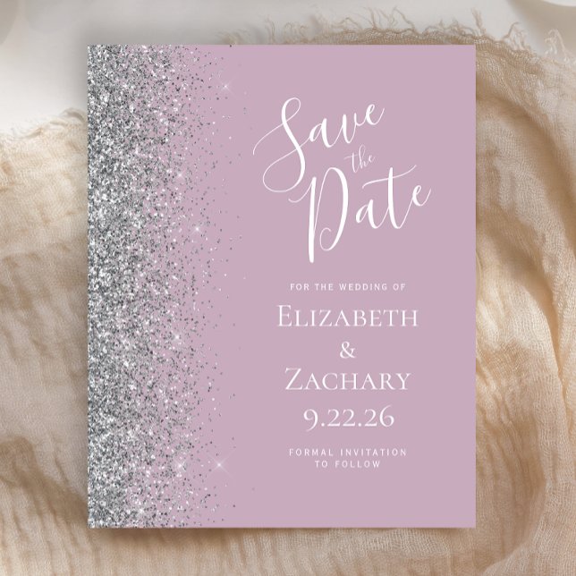 Budget Dusty Lilac Silver Glitter Save the Date (Creator Uploaded)