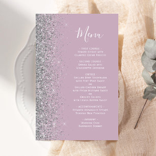 Budget Dusty Lilac Silver Glitter Wedding Menu