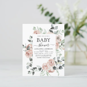 Budget Dusty Pink Baby Shower Floral Invitation
