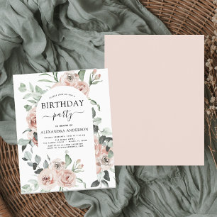 Budget Dusty Pink Birthday Party Floral Invitation