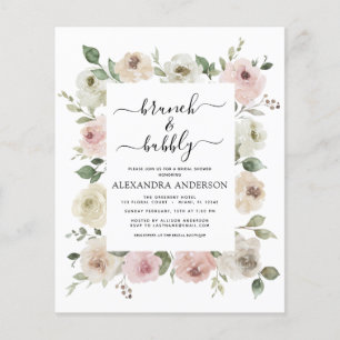 Budget Dusty Pink Brunch & Bubbly Bridal Shower Flyer